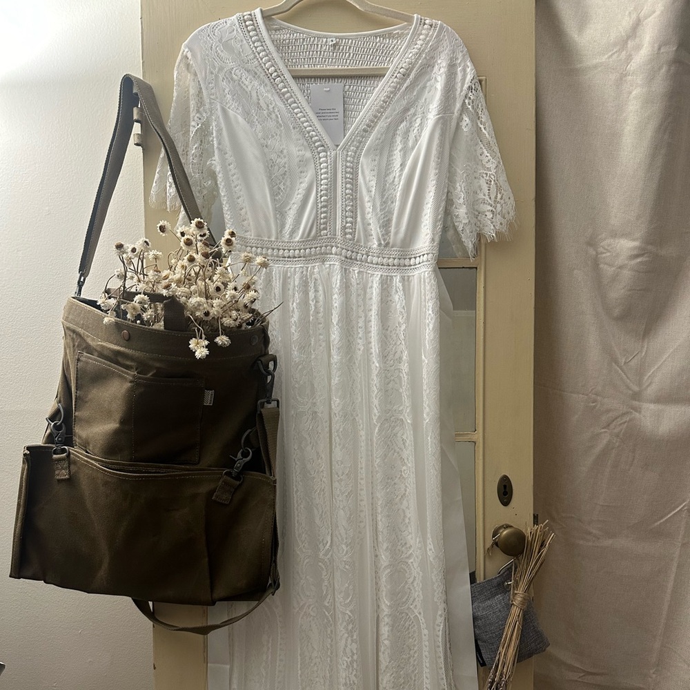 White lace maxi dress